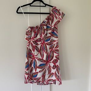 one shoulder dress with colorful design